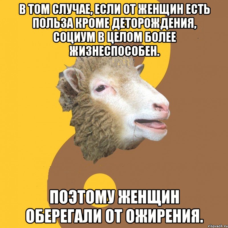 в том случае, если от женщин есть польза кроме деторождения, социум в целом более жизнеспособен. поэтому женщин оберегали от ожирения.