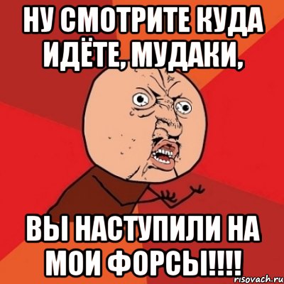 ну смотрите куда идёте, мудаки, вы наступили на мои форсы!!!, Мем Почему