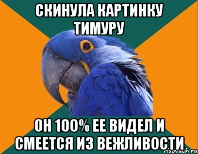 скинула картинку тимуру он 100% ее видел и смеется из вежливости, Мем Попугай параноик