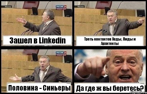 Зашел в Linkedin Треть контактов Хеды, Лиды и Архитекты Половина - Синьеры Да где ж вы беретесь?, Комикс с Жириновским
