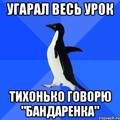 угарал весь урок тихонько говорю "бандаренка", Мем  Социально-неуклюжий пингвин