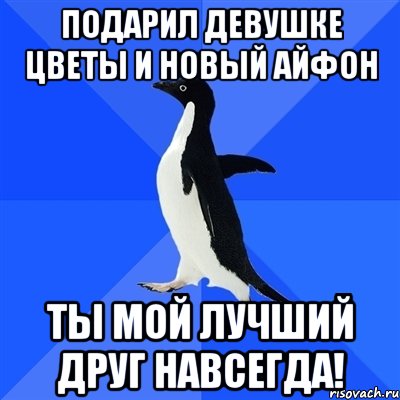 подарил девушке цветы и новый айфон ты мой лучший друг навсегда!, Мем  Социально-неуклюжий пингвин