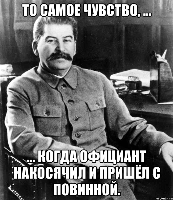 то самое чувство, ... ... когда официант накосячил и пришёл с повинной., Мем  иосиф сталин