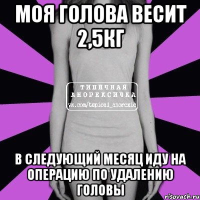 моя голова весит 2,5кг в следующий месяц иду на операцию по удалению головы, Мем Типичная анорексичка