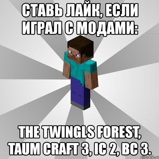 ставь лайк, если играл с модами: the twingls forest, taum craft 3, ic 2, bc 3., Мем Типичный игрок Minecraft