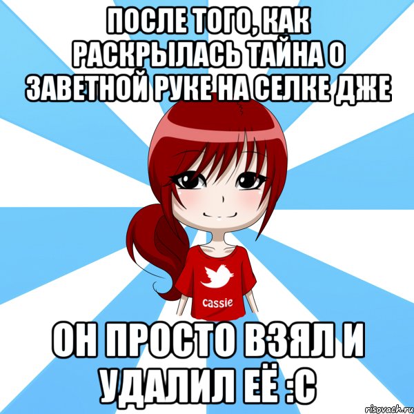 после того, как раскрылась тайна о заветной руке на селке дже он просто взял и удалил её :с, Мем типичный твиттерский касси