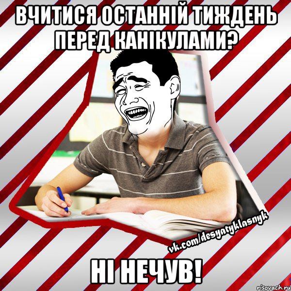 вчитися останній тиждень перед канікулами? ні нечув!, Мем Типовий десятикласник