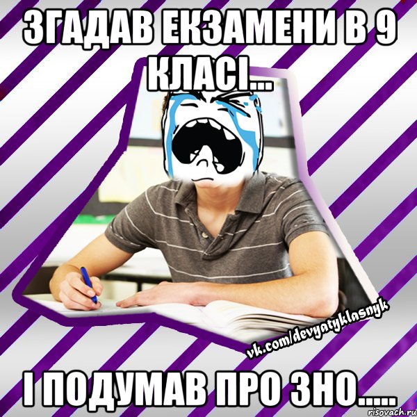 згадав екзамени в 9 класі... і подумав про зно....., Мем Типовий девятикласник