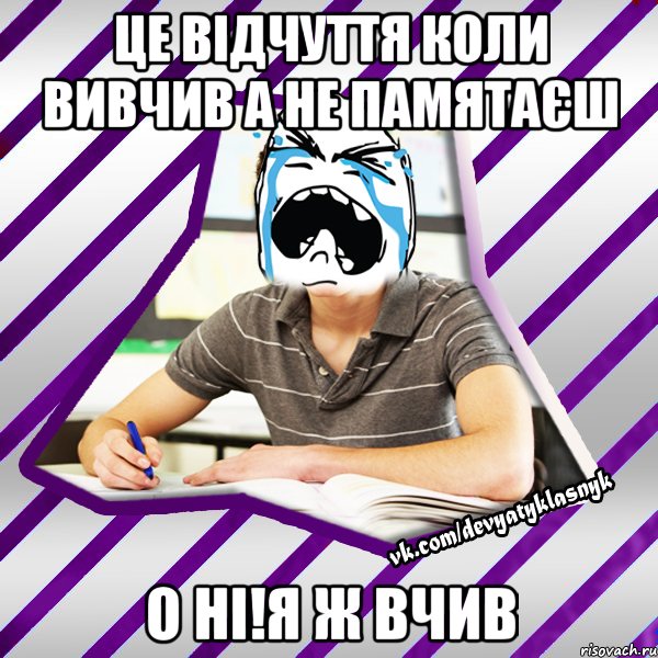 це відчуття коли вивчив а не памятаєш о ні!я ж вчив, Мем Типовий девятикласник