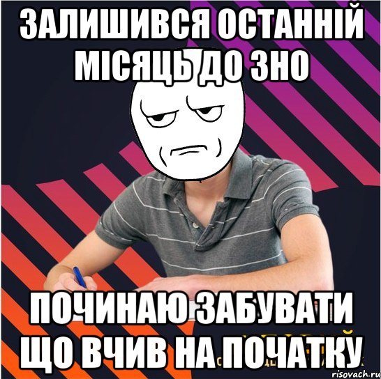 залишився останній місяць до зно починаю забувати що вчив на початку, Мем Типовий одинадцятикласник