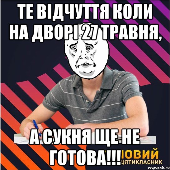 те відчуття коли на дворі 27 травня, а сукня ще не готова!!!, Мем Типовий одинадцятикласник