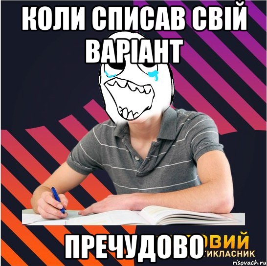 коли списав свій варіант пречудово, Мем Типовий одинадцятикласник
