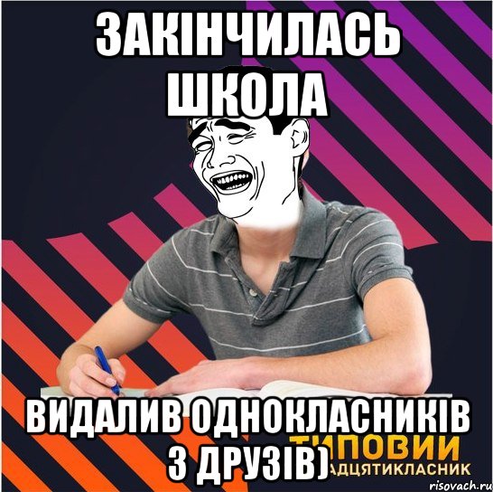 закінчилась школа видалив однокласників з друзів), Мем Типовий одинадцятикласник