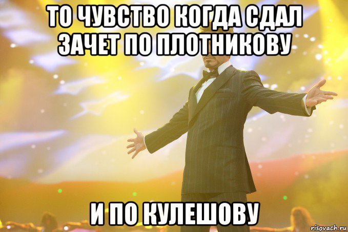 то чувство когда сдал зачет по плотникову и по кулешову, Мем Тони Старк (Роберт Дауни младший)