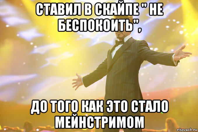 ставил в скайпе " не беспокоить", до того как это стало мейнстримом, Мем Тони Старк (Роберт Дауни младший)