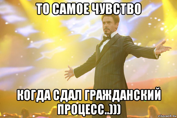 то самое чувство когда сдал гражданский процесс..))), Мем Тони Старк (Роберт Дауни младший)