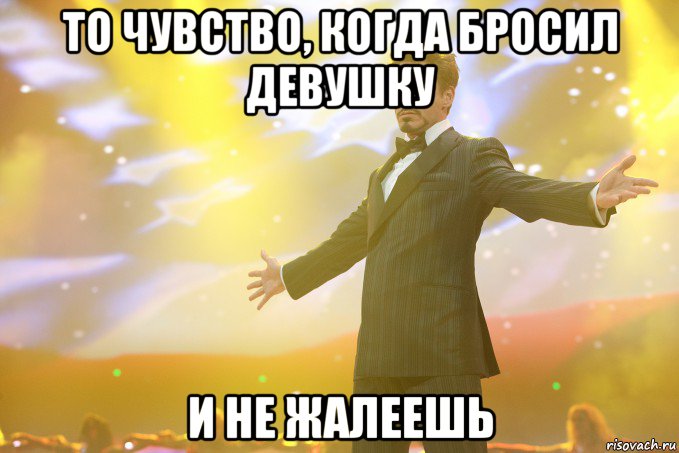 то чувство, когда бросил девушку и не жалеешь, Мем Тони Старк (Роберт Дауни младший)