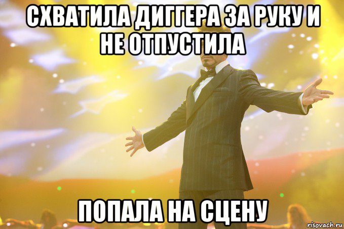 схватила диггера за руку и не отпустила попала на сцену, Мем Тони Старк (Роберт Дауни младший)