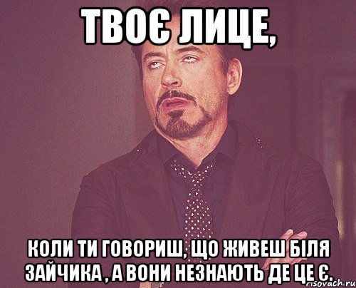 твоє лице, коли ти говориш, що живеш біля зайчика , а вони незнають де це є., Мем твое выражение лица