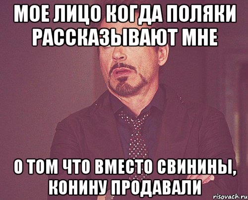 мое лицо когда поляки рассказывают мне о том что вместо свинины, конину продавали, Мем твое выражение лица