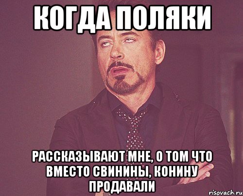 когда поляки рассказывают мне, о том что вместо свинины, конину продавали, Мем твое выражение лица