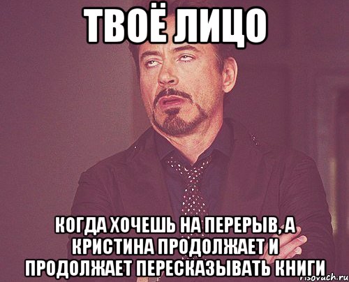 твоё лицо когда хочешь на перерыв, а кристина продолжает и продолжает пересказывать книги, Мем твое выражение лица