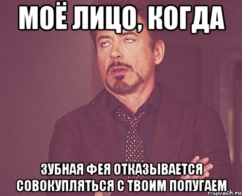 моё лицо, когда зубная фея отказывается совокупляться с твоим попугаем, Мем твое выражение лица