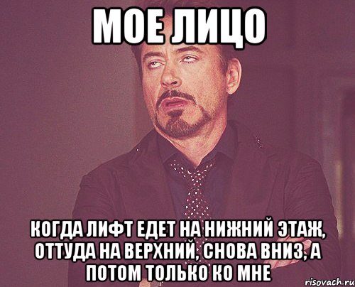 мое лицо когда лифт едет на нижний этаж, оттуда на верхний, снова вниз, а потом только ко мне, Мем твое выражение лица