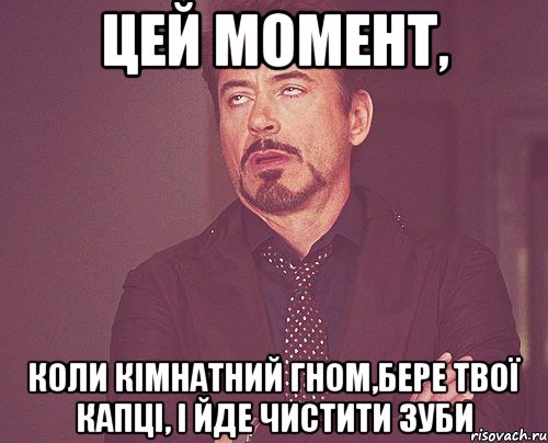 цей момент, коли кімнатний гном,бере твої капці, і йде чистити зуби, Мем твое выражение лица