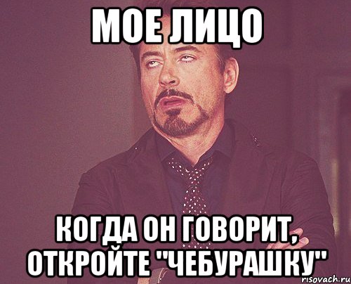 мое лицо когда он говорит, откройте "чебурашку", Мем твое выражение лица