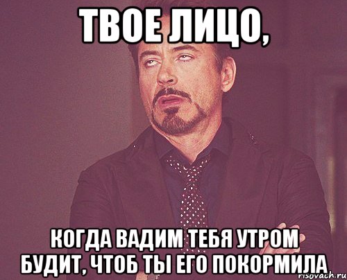 твое лицо, когда вадим тебя утром будит, чтоб ты его покормила, Мем твое выражение лица