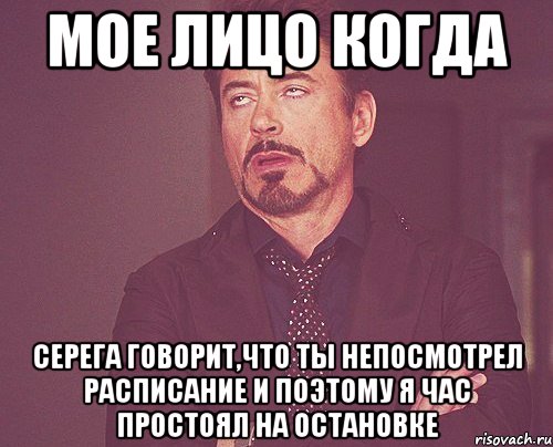 мое лицо когда серега говорит,что ты непосмотрел расписание и поэтому я час простоял на остановке, Мем твое выражение лица