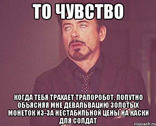 то чувство когда тебя трахает трапоробот, попутно объясняя мне девальвацию золотых монеток из-за нестабильной цены на каски для солдат, Мем твое выражение лица