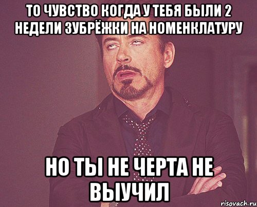 то чувство когда у тебя были 2 недели зубрёжки на номенклатуру но ты не черта не выучил, Мем твое выражение лица