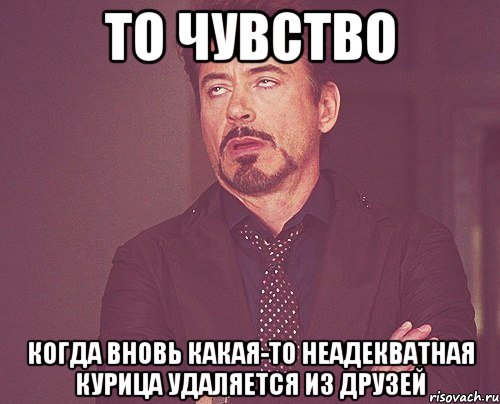то чувство когда вновь какая-то неадекватная курица удаляется из друзей, Мем твое выражение лица