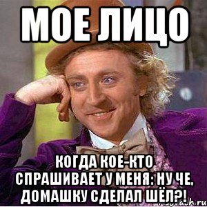 мое лицо когда кое-кто спрашивает у меня: ну че, домашку сделал шёл?!, Мем Ну давай расскажи (Вилли Вонка)
