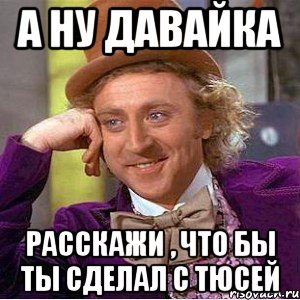 а ну давайка расскажи , что бы ты сделал с тюсей, Мем Ну давай расскажи (Вилли Вонка)