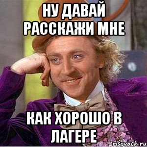 ну давай расскажи мне как хорошо в лагере, Мем Ну давай расскажи (Вилли Вонка)