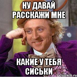 ну давай расскажи мне какие у тебя сиськи, Мем Ну давай расскажи (Вилли Вонка)