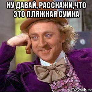 ну давай, расскажи,что это пляжная сумка , Мем Ну давай расскажи (Вилли Вонка)