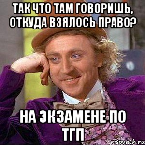 так что там говоришь, откуда взялось право? на экзамене по тгп, Мем Ну давай расскажи (Вилли Вонка)