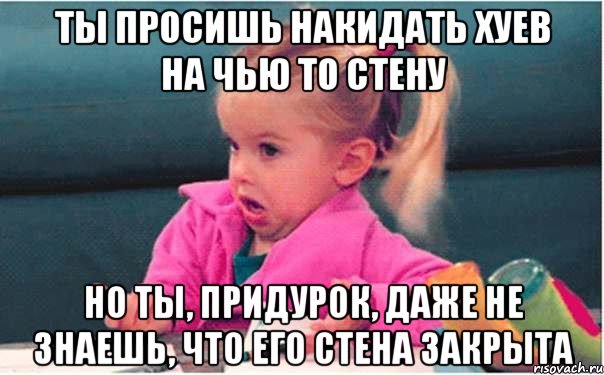 ты просишь накидать хуев на чью то стену но ты, придурок, даже не знаешь, что его стена закрыта, Мем  Ты говоришь (девочка возмущается)