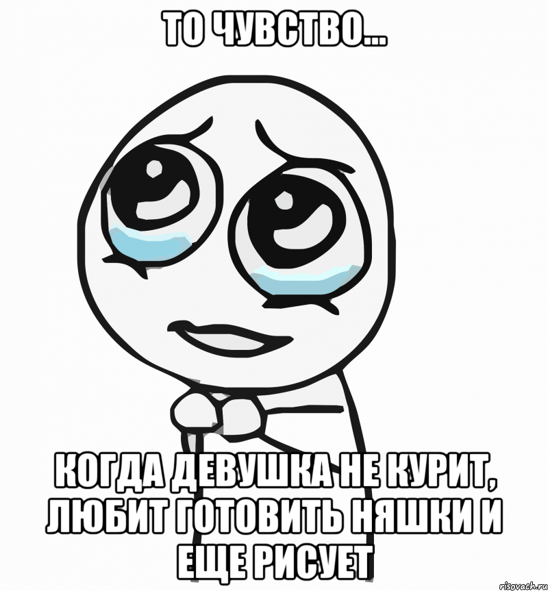 то чувство... когда девушка не курит, любит готовить няшки и еще рисует, Мем  ну пожалуйста (please)