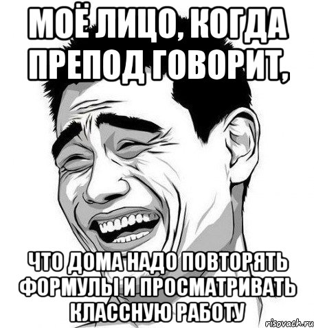 моё лицо, когда препод говорит, что дома надо повторять формулы и просматривать классную работу, Мем Яо Мин