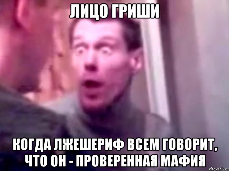 лицо гриши когда лжешериф всем говорит, что он - проверенная мафия, Мем Запили