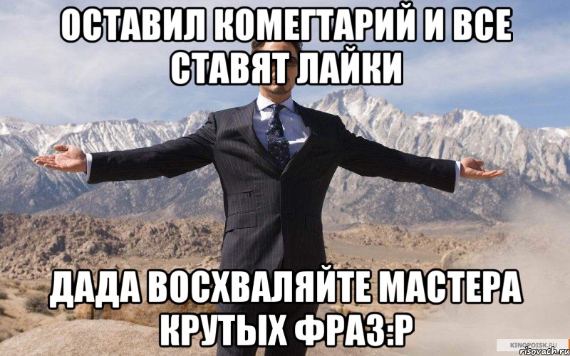 оставил комегтарий и все ставят лайки дада восхваляйте мастера крутых фраз:р, Мем железный человек