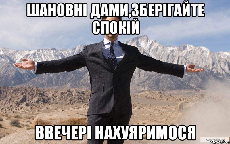 шановні дами,зберігайте спокій ввечері нахуяримося, Мем железный человек