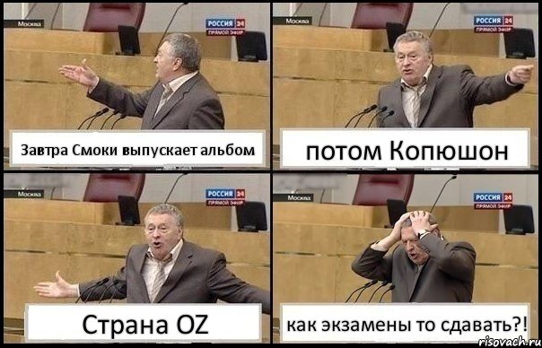 Завтра Смоки выпускает альбом потом Копюшон Страна OZ как экзамены то сдавать?!, Комикс Жирик в шоке хватается за голову