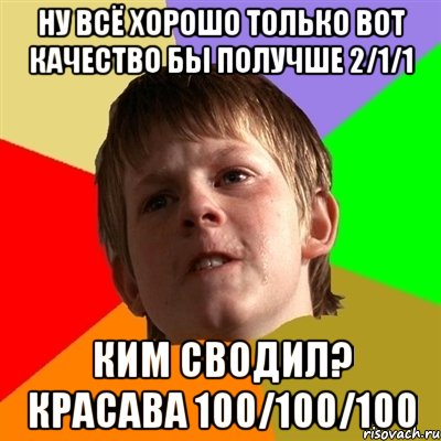 ну всё хорошо только вот качество бы получше 2/1/1 ким сводил? красава 100/100/100