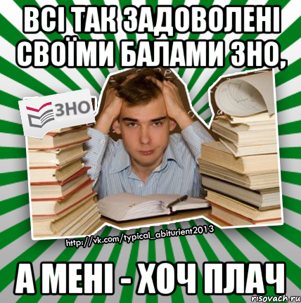 всі так задоволені своїми балами зно, а мені - хоч плач